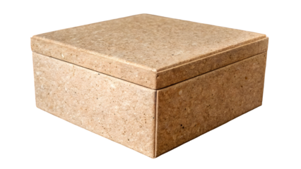 Light Beige Square Cardboard Box Made of Cork Material Minimalist Style isolated on a transparent background