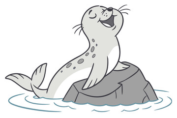 Simple vector-style selkie (seal-human hybrid), cartoon design, happy expression, flat color palette