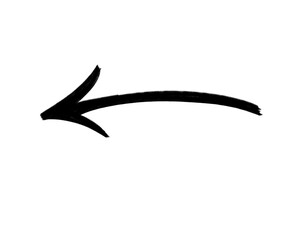Black handdrawn curved arrow pointing to the left, isolated on transparent background