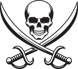 Pirate sign. Skull with crossed swords. Vector