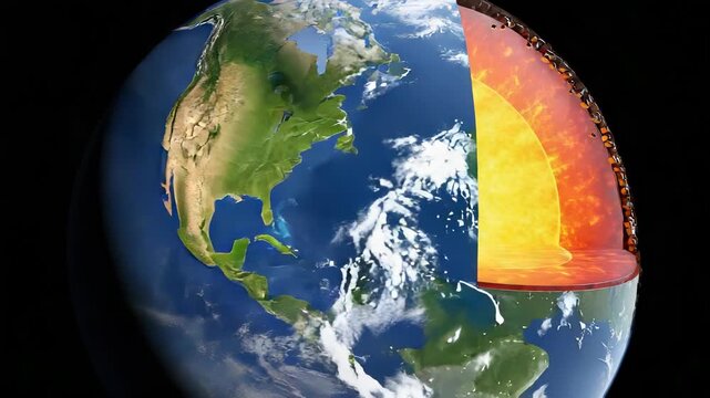 Detailed Inside View of Earth Structure with Core Mantle and Crust Layers