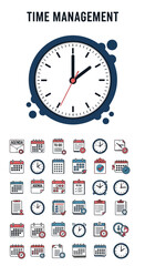 Obraz premium Flat Line Style Time Management Icons Set for Business Organization