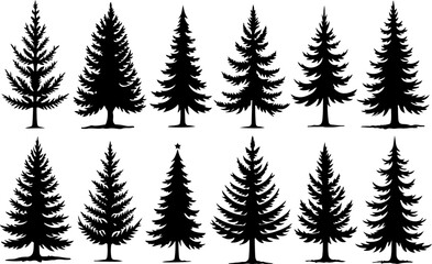 Obraz premium Christmas, tree, silhouette, geometric, modern, holiday, festive, black vector bundle