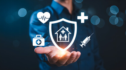 Healthcare concept with medical icons representing protection and well-being