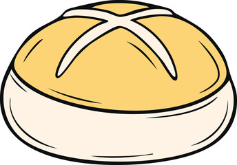 A golden-brown artisan bread roll, freshly baked, with a distinctive cross-shaped top.