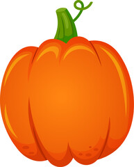 Cartoon illustration featuring a ripe pumpkin, showcasing its rich orange hue and curly green stem, ideal for autumn festivities, harvest celebrations, and seasonal decorations