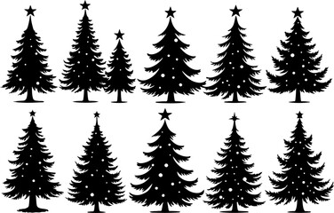 Obraz premium Christmas, tree, silhouette, geometric, modern, holiday, festive, black vector bundle