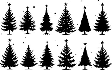 Christmas, tree, silhouette, geometric, modern, holiday, festive, black  vector bundle