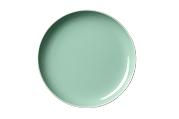 Empty, light teal-colored dinner plate
