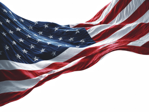 Patriotic American flag waving gracefully, embodying freedom, independence, and unity on transparent background silhouette