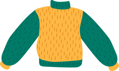 Cozy and stylish winter sweater featuring a vibrant orange body and contrasting green sleeves and high collar, perfect for staying warm during the cold season