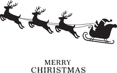 Santa Claus ride sleigh drawn flying reindeer Christmas illustration