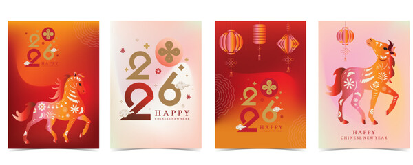 Fototapeta premium Chinese new year background with horse and lantern for A4 vertical design