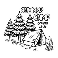 Obraz premium Summer Camp October illustration vector design black and white