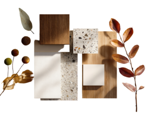 Elevated, autumnal display with wooden and stone accents