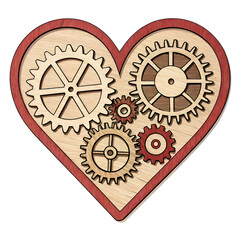 Obraz premium heart shaped icon and wooden cogwheels as love