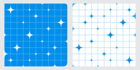 Aesthetic Y2K seamless vector pattern with geometric stars and simple grid lines in retro design perfect for wallpapers textile prints and surface decoration. Vector illustration