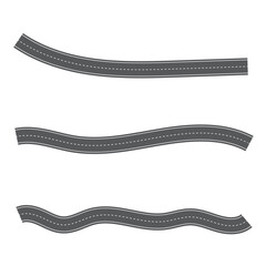 Wavy road with winding curves and horizontal path. Top view of race track and highway. Flat vector illustration isolated on white background.