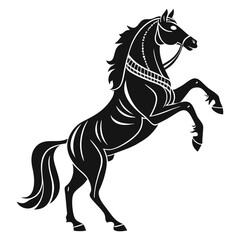 Black horse silhouette vector illustration running fast in nature