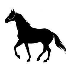Horse silhouette vector illustration isolated on white background showing running stallion with mane in black outline style