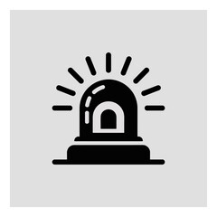 Emergency alert symbol showcasing a black siren with emanating light rays against a neutral background for urgent notifications