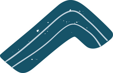 Upward pointing arrow symbol is created by an abstract boomerang shape with grunge texture and double outline, suggesting positive growth, progress and ambition