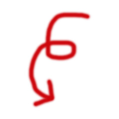 Illustration of a red, curved arrow pointing downwards, indicating direction, navigation, or a specific path, isolated on transparent background