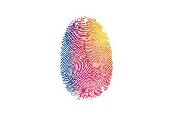 Colorful pixelated fingerprint, rainbow gradient