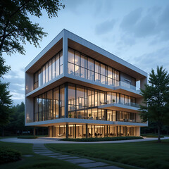 Fototapeta premium A sleek, modern building with innovative architectural design, showcasing clean lines, creative structure.