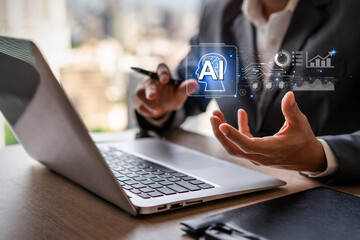 Businessman working with AI technology to analyze data, Business planning and marketing operations