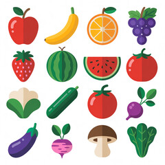 Fototapeta premium Collection of flat design fruits and vegetables icons