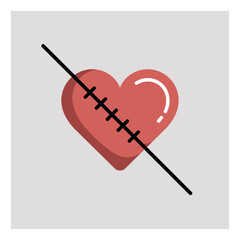 Illustrated red heart with stitches and a line through it symbolizing healing and overcoming heartbreak, conveying resilience and emotional recovery