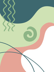 Abstract background featuring organic shapes, curved lines, and pastel colors, creating a modern and minimalist design, suitable for various design projects