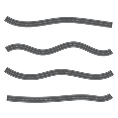 Wavy road with winding curves and horizontal path. Top view of race track and highway. Flat vector illustration isolated on white background.