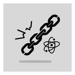 Illustration of a broken chain with lightning and an atom representing strength in science and physics
