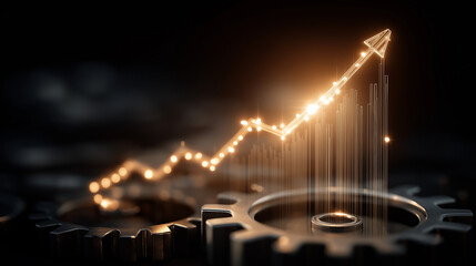 Steering Success: A dynamic illustration, a golden arrow of growth soars upwards, a vivid visual representation of progress and market expansion.