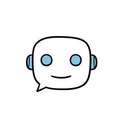 Obraz premium Friendly robot face with speech bubble and blue accents 