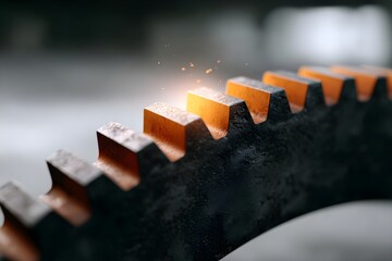 A close up of a gear with a bright light shining on it