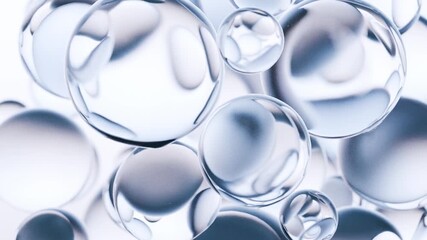 essential Oil Bubbles for cosmetics in water. blue liquid bubbles, fluid flow. Collagen, atoms floating, Moisturizing Cream, Skin Serum, Vitamin, beauty concept, 3d render - Powered by Adobe