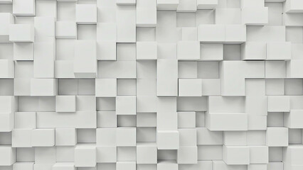 Abstract 3D background with white geometric cubes. Modern minimalist pattern of random blocks creating a clean, textured surface for design.