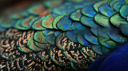 Peacock's Feather in Detail: An exquisite close-up showcases the vibrant colors and intricate patterns of a peacock's feather, revealing the beauty of nature's artistry.