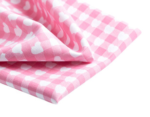 Fototapeta premium Pink Heart Gingham Fabric Folded with Shadow Depth, Realistic Textured Swatch, Isolated on White Background