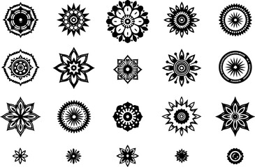 mandala, floral, flower, pattern, decorative, vector,   symmetrical, black and white, ornament,  Bundle 