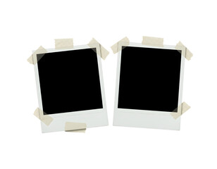 Two overlapping blank Polaroid-style photo frames with clean white borders, isolated on transparent background — perfect for showcasing memories, designs, or creative mockups.


