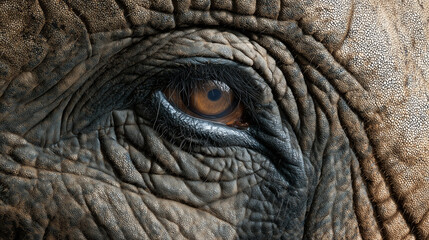Elephant's gaze: A close-up portrait of an elephant's eye. Intricate details of the skin and the deep, intelligent gaze evoke a sense of wonder and connection to the animal kingdom.