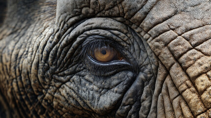 Elephant's Gentle Gaze: A close-up of an elephant's eye, capturing the depth of its wisdom, resilience, and calm demeanor.