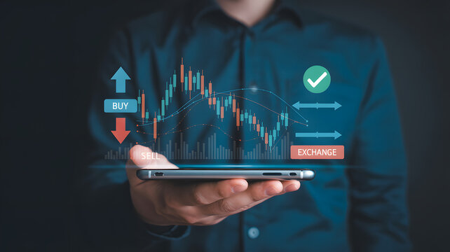 Investor analyzing stock market trends on smartphone, financial trading concept