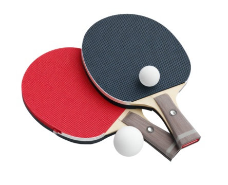Two ping pong paddles and a ball