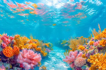 Obraz premium Enchanting underwater scene with colorful coral and diverse marine life