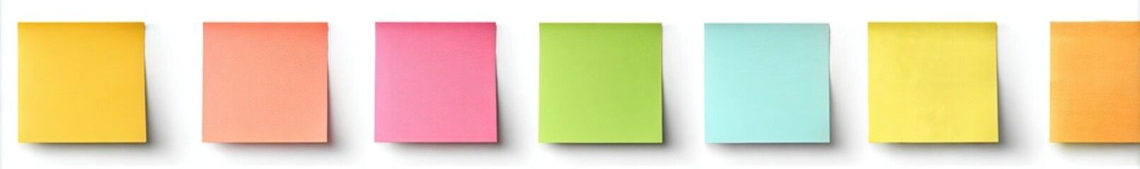 Fototapeta premium Six rectangular sticky notes in various pastel colors on a white background